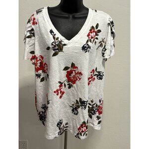 24/7 Floral Women 2X L Blouse Top Pullover V Neck Split Cap Sleeve